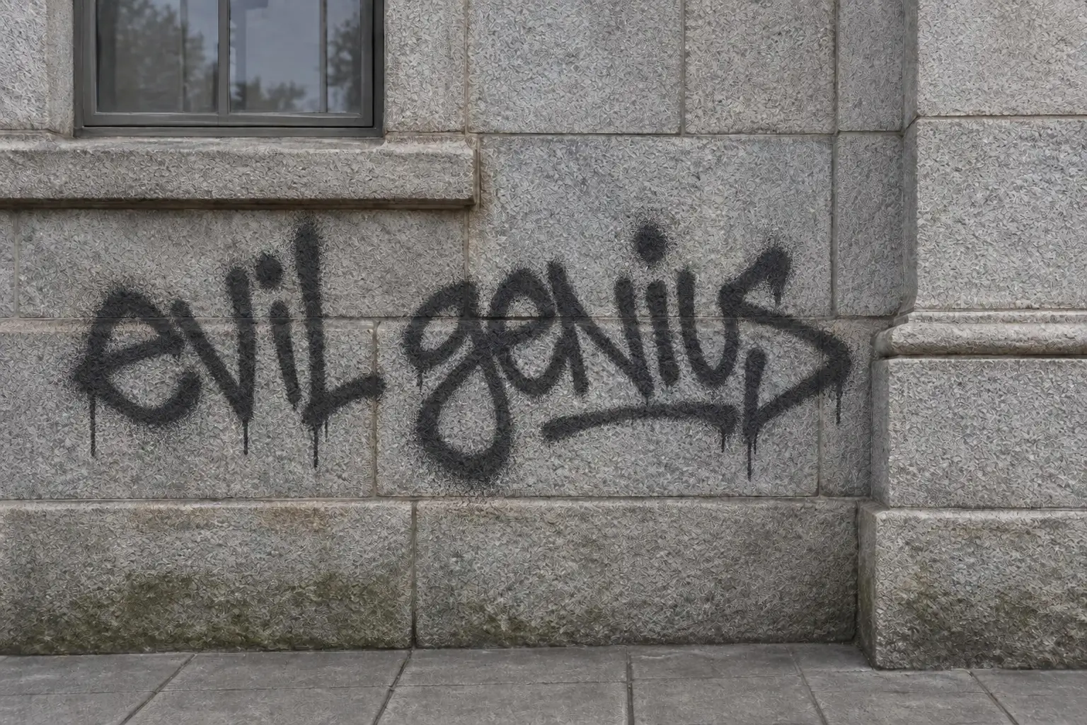 The same granite wall covered in black spray-painted graffiti.